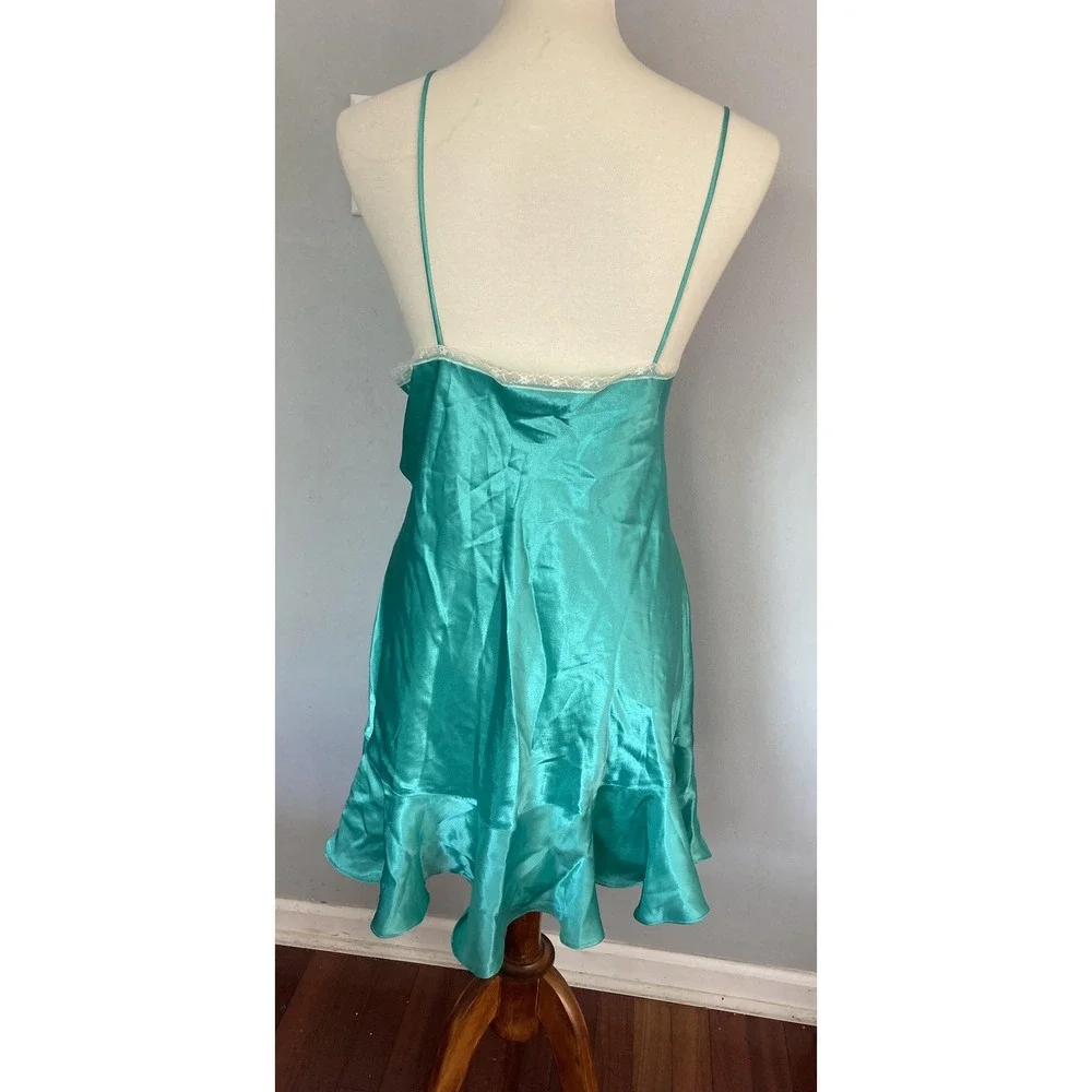 Vtg Victorias Secret Nightie Women L Satin Lace Gold Label Ruffle Hem Babydoll